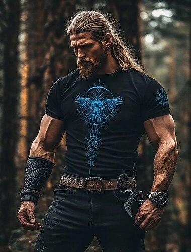  Herre Viking T-shirt Kortærmet T-shirt 3D-udskrivning Rund hals Skjorte Mode Daglig Basale Gade Afslappet Daglig Sort 1 Sort Sort 2 Sommer Forår Alle årstider Tøj S M L XL XXL XXXL
