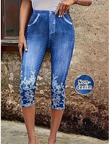  Leggings de femme Pantalons Capri Haute Élastique Vacances Mode Vintage Longueur Mollet Taille Moyenne Imprimé Floral Graphique Respirant Doux Vacances Casual Quotidien Bleu Ciel de Mer Été Printemps