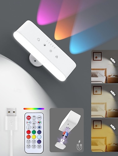  Lámpara de pared luminosa magnética de doble cara, producto de 1 pieza, con atenuación táctil, carga tipo C, control remoto, se puede sostener con la mano.