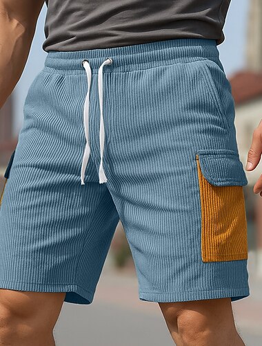  Herren Cargo-Shorts Cordhose Camping-Shorts Shorts Strandshorts Kordelzug Elastischer Bund Mehrere Taschen Farbblock Einfach Komfort Weich Knielang Outdoor Lässig Täglich Urlaub Mode Schwarz Blau