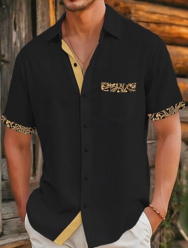  Hombre Camisa Camisa de lino Estilo vikingo Camisa de verano Ropa de playa Abotonar la camisa Color sólido Vacaciones Maldición Negro Azul Marino Manga Corta Cuello Verano Primavera verano Ropa