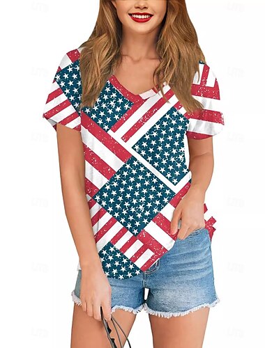  Unabhängigkeitstag 4. Juli USA Flagge T-Shirt Manga Zurück zur Schule USA Flagge Grafik Für Damen Erwachsene Maskerade 4. Juli 3D-Druck Festival