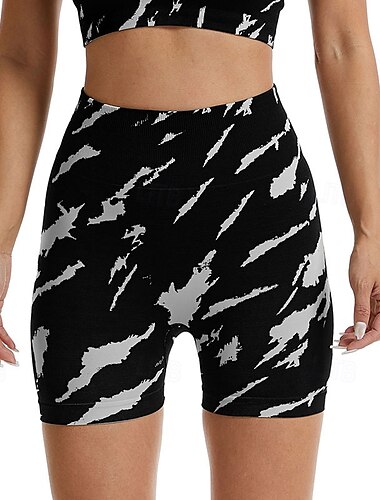  Damen Yogashorts Elastischer Bund Bauchkontrolle Po-Lifting Leicht Hohe Taille Yoga Fitnesstraining Pilates Shorts Tarnung Schwarz / Weiß Rosa Schwarz+Grau Sport Sportkleidung Dehnbar Schlank