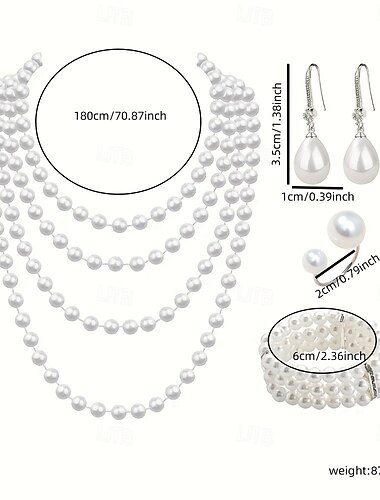  Brautschmuck-Sets 1 Set Kunstperle Strass 1 Ring Ohrringe Halskette Armbänder Elegantes stilvolles Schmuckset für Damen für Hochzeit besondere Anlässe Party Abendgarderobe