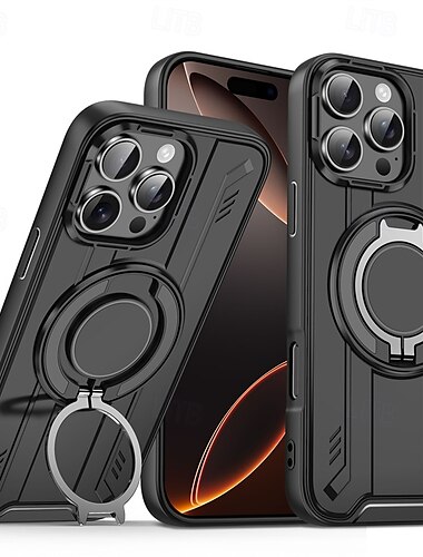  Μαγνητική Θήκη Που Συσκευάζεται για AirTag iPhone 16/15/14/13/12 Pro Max Plus με Στατήρα Γεωμετρική Πίσω Θήκη PC Μέταλλο Ασύρματη Φόρτιση