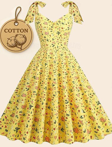  Retro / vintage Femtiotal Rockabilly Klänningar A-Line Klänning Swing klänning Blommig Maskeradkläder Dam Halloween Karnival Maskerad Dagliga kläder Möhippa Vuxen Klänning Hemkomstklänningar