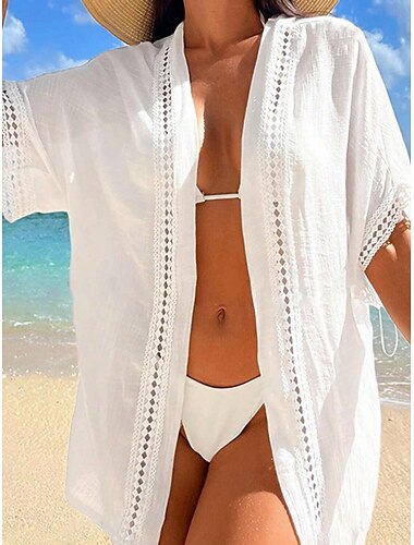  Damen Badeanzüge Überwurf Badeanzug Kleid Cut Out Urlaub Strandmode einfarbig V-Ausschnitt kurze Ärmel Badeanzüge