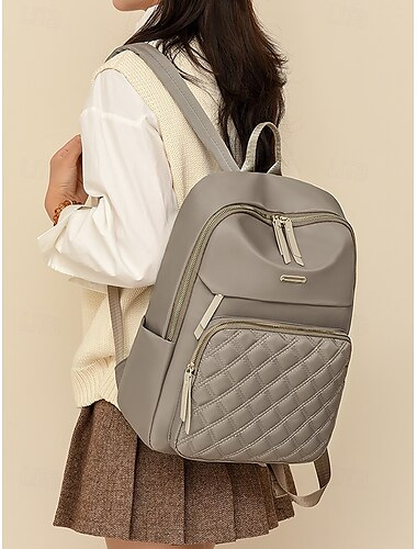  Damen-Rucksack aus gestepptem Nylon – stylischer beigefarbener Moderucksack mit goldenen Reißverschlüssen, Design mit mehreren Fächern, perfekt für den täglichen Gebrauch, die Schule oder auf Reisen