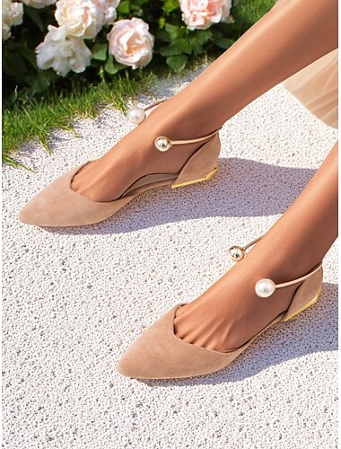  Ballerines bordeaux à bout pointu pour femme – chaussures en daim avec bride de cheville en perles pour des rendez-vous élégants en journée