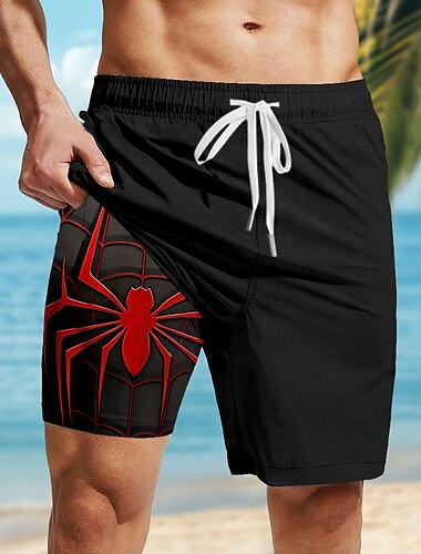  Муж. SPIDER Готика Шорты с подкладкой Плавки 2 в 1 Купальные шорты Нормальная Гавайский Ретро Праздники Уличная одежда Боковые карманы С компрессионным вкладышем Эластичный шнурок на талии Дизайнер