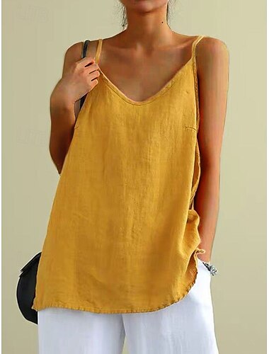  Dames Klein Hemdje Tanktop Linnen vest Effen Kleur Casual Strandstijl Mouwloos V-hals Normale tops Dagelijks Strand Kleding Vakantiekleding Blote rug Zwart Wit Geel blauw Groen Lente, Herfst, Winter