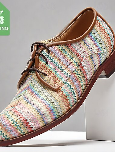  Chaussures Oxford à motif tissé multicolore pour hommes – Chaussures habillées décontractées et rétro pour les professionnels créatifs et les événements du week-end