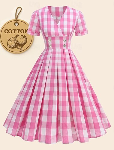  Retrò Vintage Anni 1950 Abito vintage Vestito Abito a Linea Abito Swing A quadri Quadretti Per donna Mascherata Evento / Festa Addio al Nubilato Adulti Vestito Abiti per il ritorno