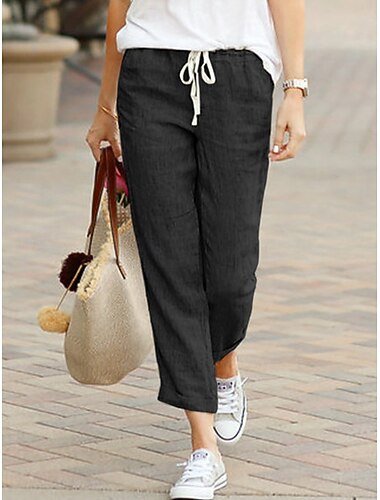  Women's Chinos Fashion Basic Full Length Medium Waist Plain Pocket Drawstring Comfort Outdoor Micro-elastic Vacation Street Daily Black Dark Navy Sky Blue Orange Summer Spring Regular Fit