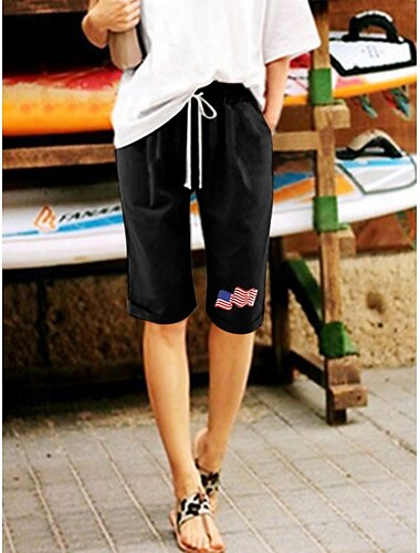 Damen Shorts Capri-Hosen Sweatpants Chino-Shorts Mode Basic Casual knielang hohe Taille Flaggen-Tasche Kordelzug Druck Komfort Outdoor mikro-elastisch Urlaub Straße täglich