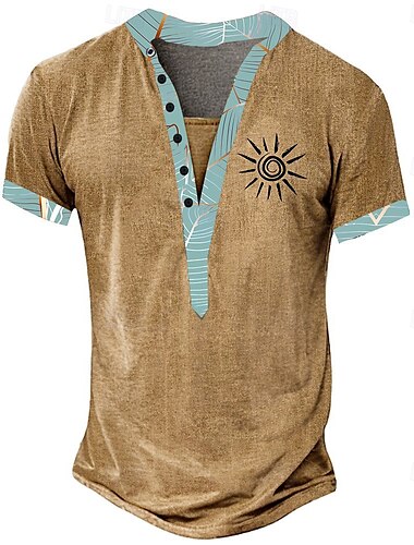  Homme imprimé T-shirt Chemise Henley Manche Courte Designer Basique Ethnique Extérieur Occasionnel Quotidien Été Brun claire Vert Claire Kaki Henley T-shirt Henley