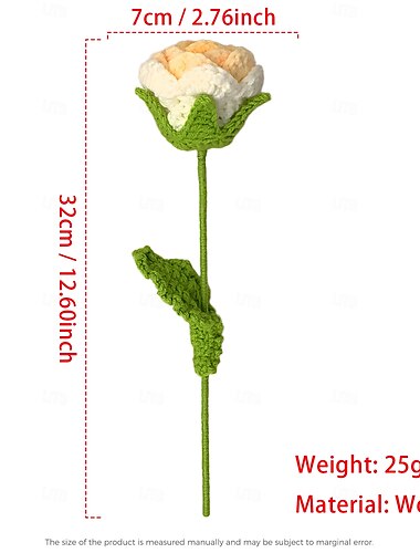  1 Zweig gehäkelte Rosenblüte, gestrickte Kunstblume für Wohndekoration, ewiges handgemachtes Geschenk für Frauen, Mädchen, Freunde, Geburtstag, Hochzeitsfeier