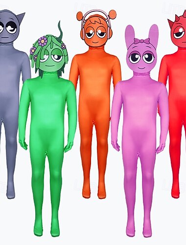  Criaturas sonrientes Traje de grupo Mono Body Disfraz de carnaval Vestirse Disfraces de videojuegosfor Niños Adulto Unisexo Rendimiento Fiesta Comic Con