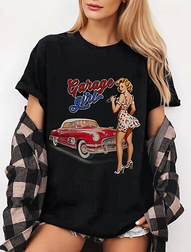  T-shirt Affiche rétro Fille rétro Graphique Pour Femmes Adulte Mascarade Gaufrage à chaud Décontracté Quotidien