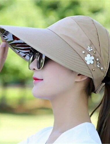  Visera UV para mujer, visera de poliéster de ala ancha con cierre de palanca ajustable, gorra de protección solar de tejido transpirable