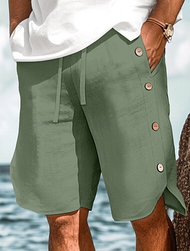  Herren Shorts Leinenshorts Sommershorts Strandshorts Knöpfe Kordelzug Elastischer Bund Einfach Komfort Atmungsaktiv Knielang Outdoor Täglich Strand Urlaub Mode Schwarz Weiß Mikroelastisch