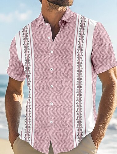  Homme Géométrique Rayé Chemise Chemise Guayabera Chemise Boutonnée Manche Courte Mode Décontractée Vacances Tenue Quotidienne Tenue de plage Été Printemps Col Rabattu Boutonner Impression 3D Chemise