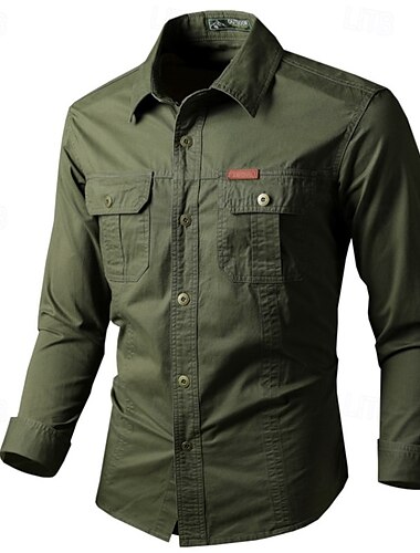  Herren Hemd Sommerhemd Freizeithemd Knopfhemd Cargohemd Dunkelmarine Kaki Armeegrün Beige Langarm Einfach Hemdkragen Urlaub Hawaiianisch Tasche Bekleidung 100% Baumwolle Mode Lässig Bequem