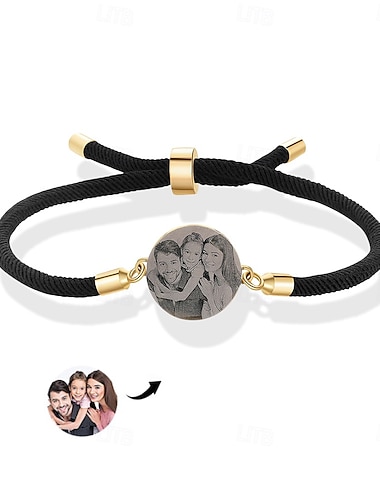  Braccialetto personalizzato in corda intrecciata con incisione personalizzata con foto, regalo per partner, genitori, amici, migliore amico, ideale per la festa della mamma, la festa del papà, la