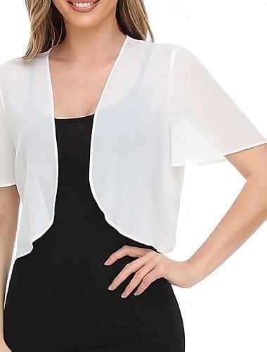  Damenumhang Elegant Sonnenschutz Kurzarm Chiffon Hochzeit Schals Mit Unifarbe Für Hochzeit Sommer
