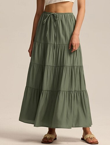  Jupe maxi médiévale en coton style cottagecore, style rétro vintage, style renaissance, longueur cheville, couleur unie, pour femme, fantaisie, vacances, GN, Ren Faire, adultes