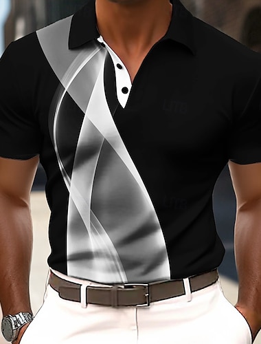  Herr Abstrakt Geometrisk Polo Kortärmad Polotröjor Skjortor med krage Business Casual Utomhus Fritids- Dagliga kläder 3D-utskrift Sommar Svart Gul Rubinrött
