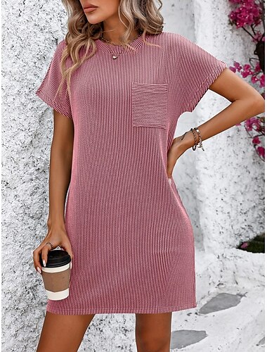  Damen Mini Kleid T-Shirt Kleid Tee Kleid Einfarbig Sommerkleid Lässig Täglich Reguläre Passform Grafik Kurzarm Rundhals Schwarz Rosa Blau Grün Sommer