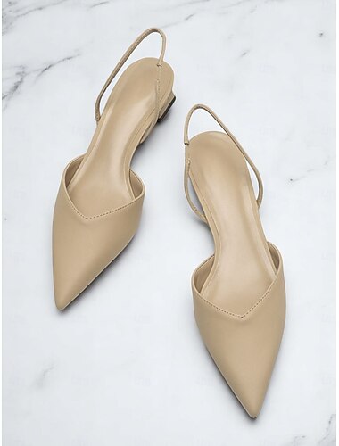  Sapatos slingback de bico fino para mulheres – salto baixo em couro sintético para ocasiões elegantes de escritório e sociais