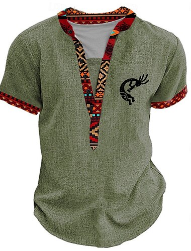  Per uomo Grafico Tribale Maglia Henley Manica Corta Stampa 3D Moda Designer Essenziale Quotidiano Estate Blu chiaro Nero Verde Cachi Henley Maglietta Henley