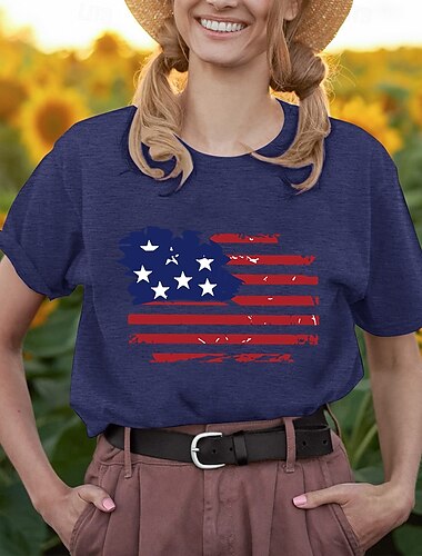  День независимости 4 июля Флаг США Как у футболки Манга Снова в школу! Флаг США Графический Назначение Жен. Взрослые Маскарад 4 июля Горячего тиснения фестиваль