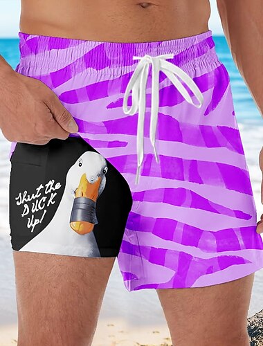  Herren Geometrisch Lustig Ente Gefütterte Shorts 2 in 1 Badeshorts Badeshorts Mittlere Taille Hawaiianisch Urlaub Ferien Strandbekleidung Seitentaschen Mit Kompressionsfutter Elastischer Kordelzug in