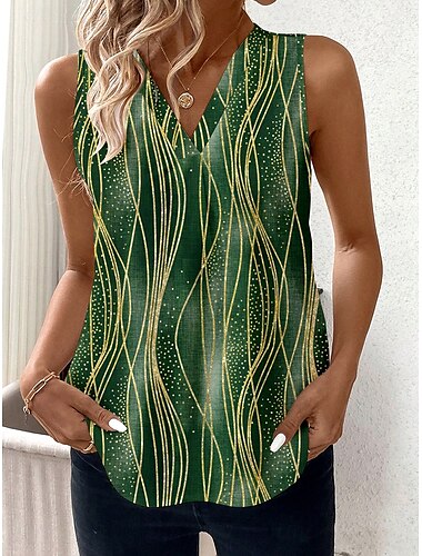  Damen Camisole-Tanktop Grafik Geometrisch Gestreift Vintage Tropisch Stilvoll Ärmellos V Ausschnitt Normale Oberteile Täglich Druck Grün Sommer Frühling