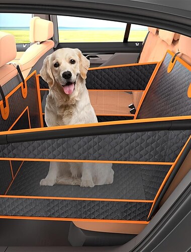  Asiento de coche plegable para mascotas con tela impermeable, extensor de asiento trasero para perros, base antideslizante
