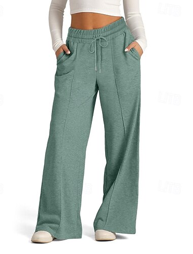  Damen Weite Hosenbeine Stoffhosen Hosen Hose Streetwear Lässig Volle Länge Natürliche Taille Einfach Tasche Elastisches Kordelzugdesign Bequem Außenbereich Straße Ausgehen Magenta Aprikose