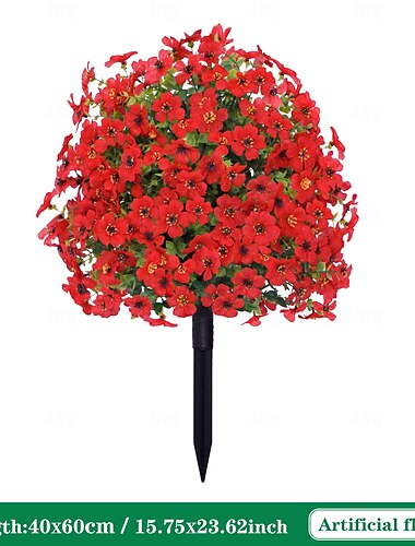  Künstliche Blumenbusch-Dekoration für den Außenbereich mit Erdspießen, künstlichem Eukalyptus und violetten Gartensteckern für Hof, Terrasse, Heimdekoration, Frühlings- und Sommergrün