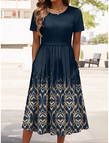  Femmes Mini Robe Robe T-Shirt Robe trapèze Robe d'été Vacances Occasionnel Quotidien Coupe régulière Graphique Géométrique Manche Courte Col ras du cou bleu marine Violet Vert Été