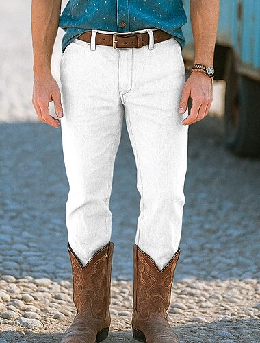  Homme Dress Pants works Pantalons en Lin Pantalons Pantalon d'été Pantalons de Plage Poche Avant Jambe Droite Uni Confort Respirant Longueur complète Formel Affaires Fête Vacances Mode Noir Blanche