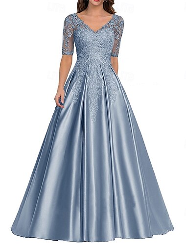  Kleid Brautmutterkleid Elegant Vintage V Ausschnitt Bodenlang Polyester Kurzarm mit Einfarbig 2025