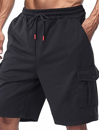  Herren Cargo-Shorts Sweat-Shorts Shorts Laufshorts Freizeitshorts Kordelzug Elastischer Bund Mehrere Taschen Einfach Komfort Weich Knielang Outdoor Lässig Täglich Lässig Athleisure Schwarz Hellgrau