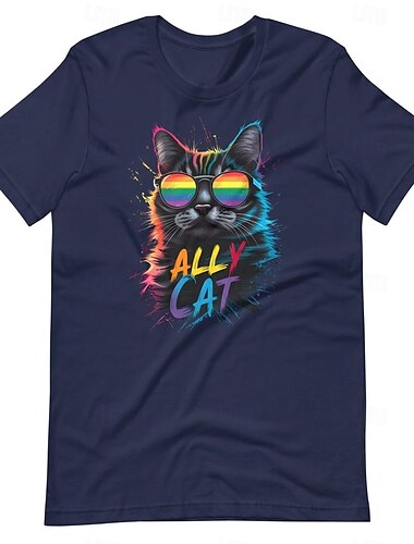  Regenbogen LGBTQ Ally Cat T-Shirt Pride Shirts Pride Grafik für Paare Männer Frauen Erwachsene Maskerade Heißprägung Pride Parade Pride Monat