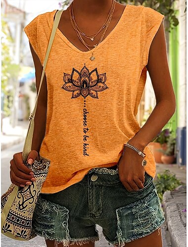  Damen Cami-Top floral Grafik Mandala vintage lässig ärmellos Rundhals reguläre Tops Alltagswochenende Urlaub Tragen Print Blau Orange Sommer Frühling