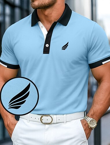  Herre Poloskjorte i bomull Golf skjorte Avslappet Ribbet polokrage Kortermet Mote Grunnleggende Helfarge Sport Logo Sommer Normal Mørkerød Svart Hvit Blå Lysegrønn Poloskjorte i bomull