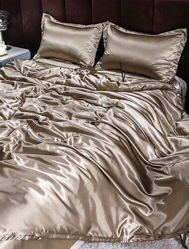  Pure Kleur Dubbelzijdig Ice Silk Vierdelige Set Zijde Dekbedovertrek Koele Naakte Slapen Drie-delige Set Beddengoed
