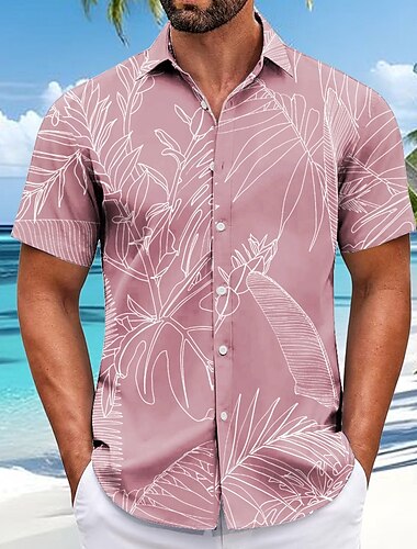  Per uomo Foglia di palma Piante Tropicali Camicia Camicia hawaiana estiva Camicia con Bottoni Manica Corta Hawaiano Vacanza Ferie Abbigliamento mare Estate Primavera Collo ripiegato Stampa 3D camicie