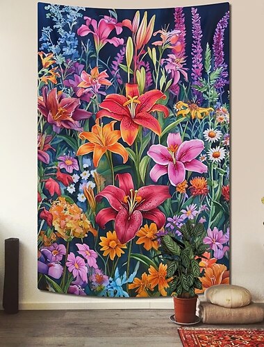  Florale Lilie Hängender Wandteppich Wandkunst Großer Wandteppich Wandgemälde Dekor Foto Hintergrund Decke Vorhang Zuhause Schlafzimmer Wohnzimmer Dekoration